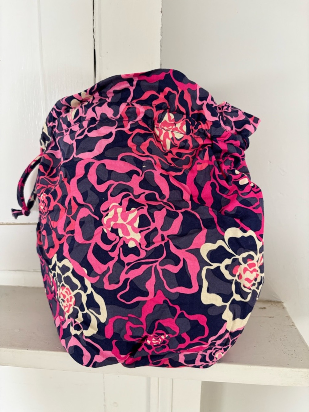 Vera Bradley Ditty bag Navy Drawstring Cosmetic Bag with Pink Floral Print